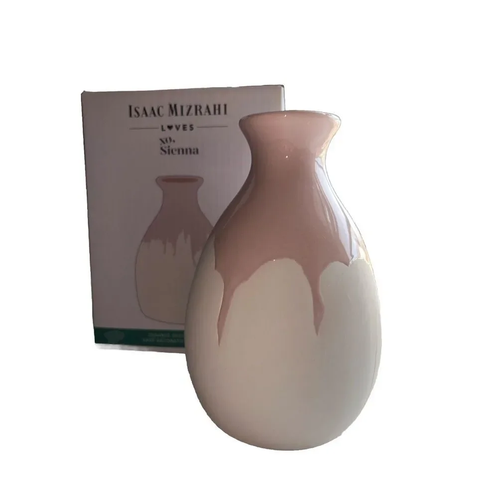 Isaac Mizrahi Loves‎ XO Sienna Vase Ceramic Pottery Cream Hand Dipped Pink Glaze